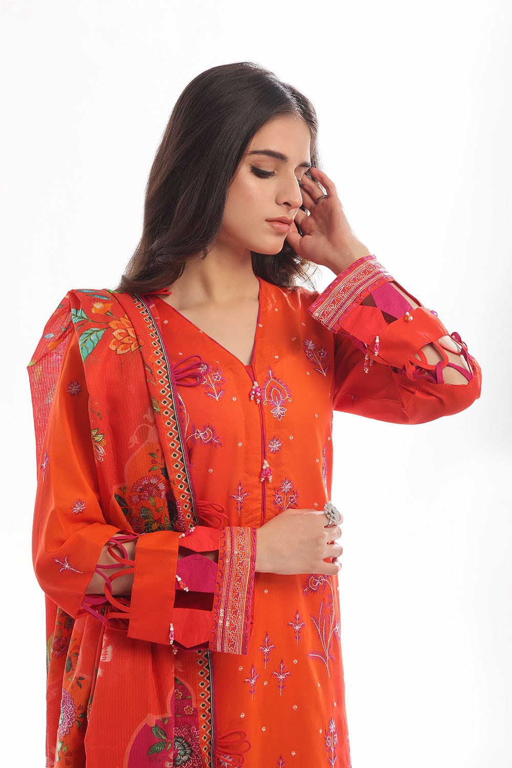 3 Piece Unstitched Embroidered Lawn Suit with Printed Denting Lawn Dupatta DN-42048