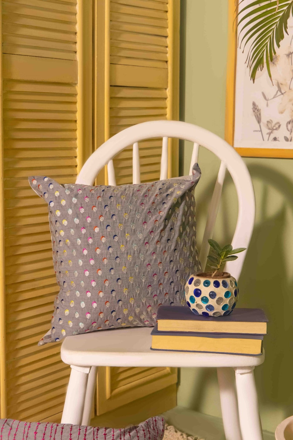 Dots Embroidered Cushion Cover