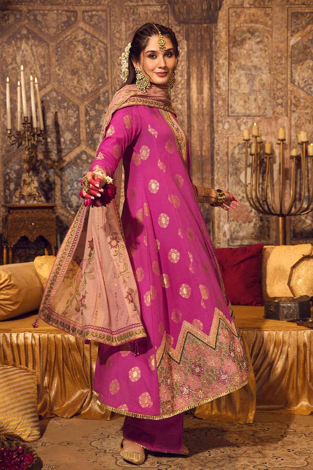 3 Piece Embroidered Jacquard Unstitched Suit with Gold Printed Cotton Net Dupatta