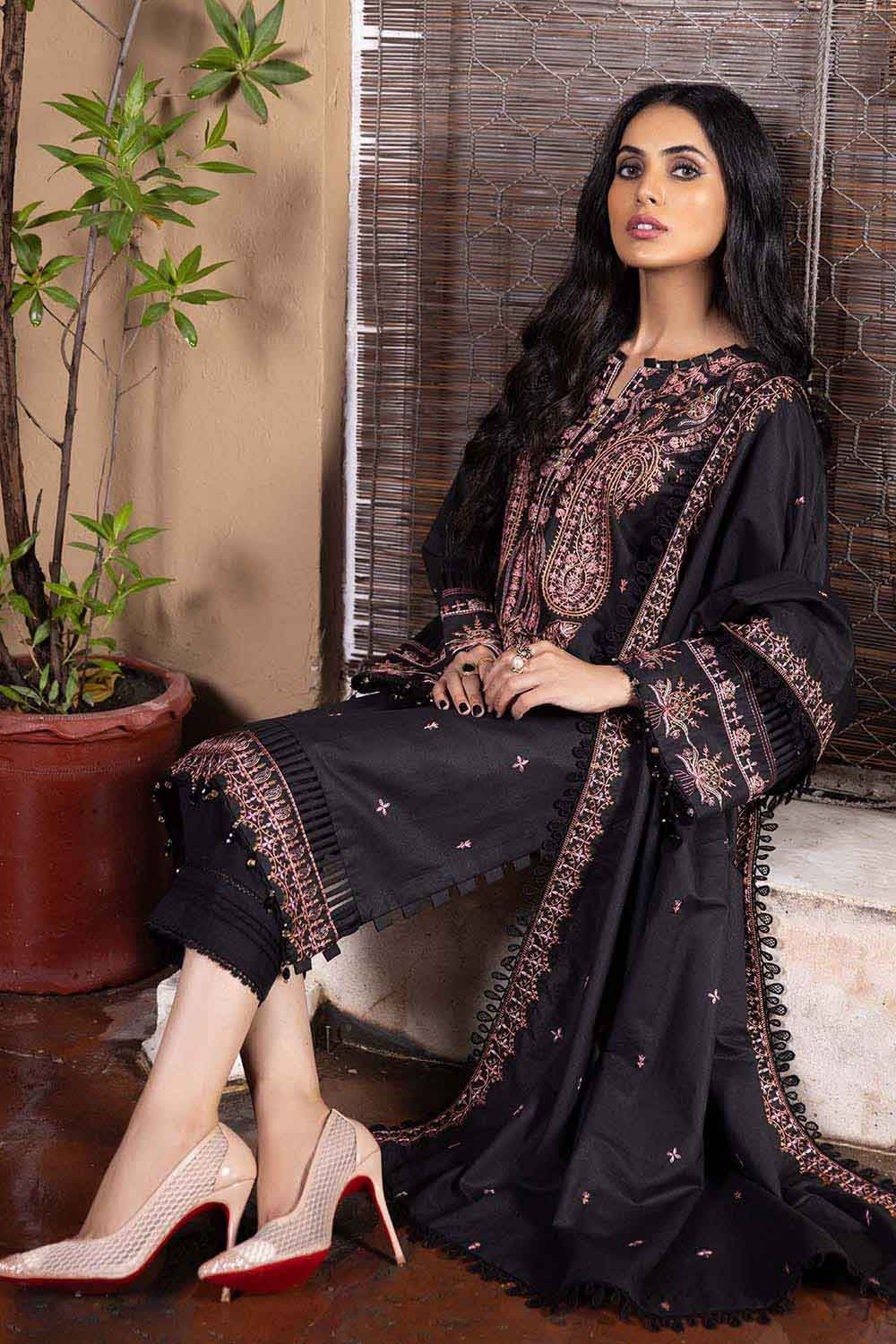 3 Piece Unstitched Embroidered Karandi Shawl Suit AY-12024