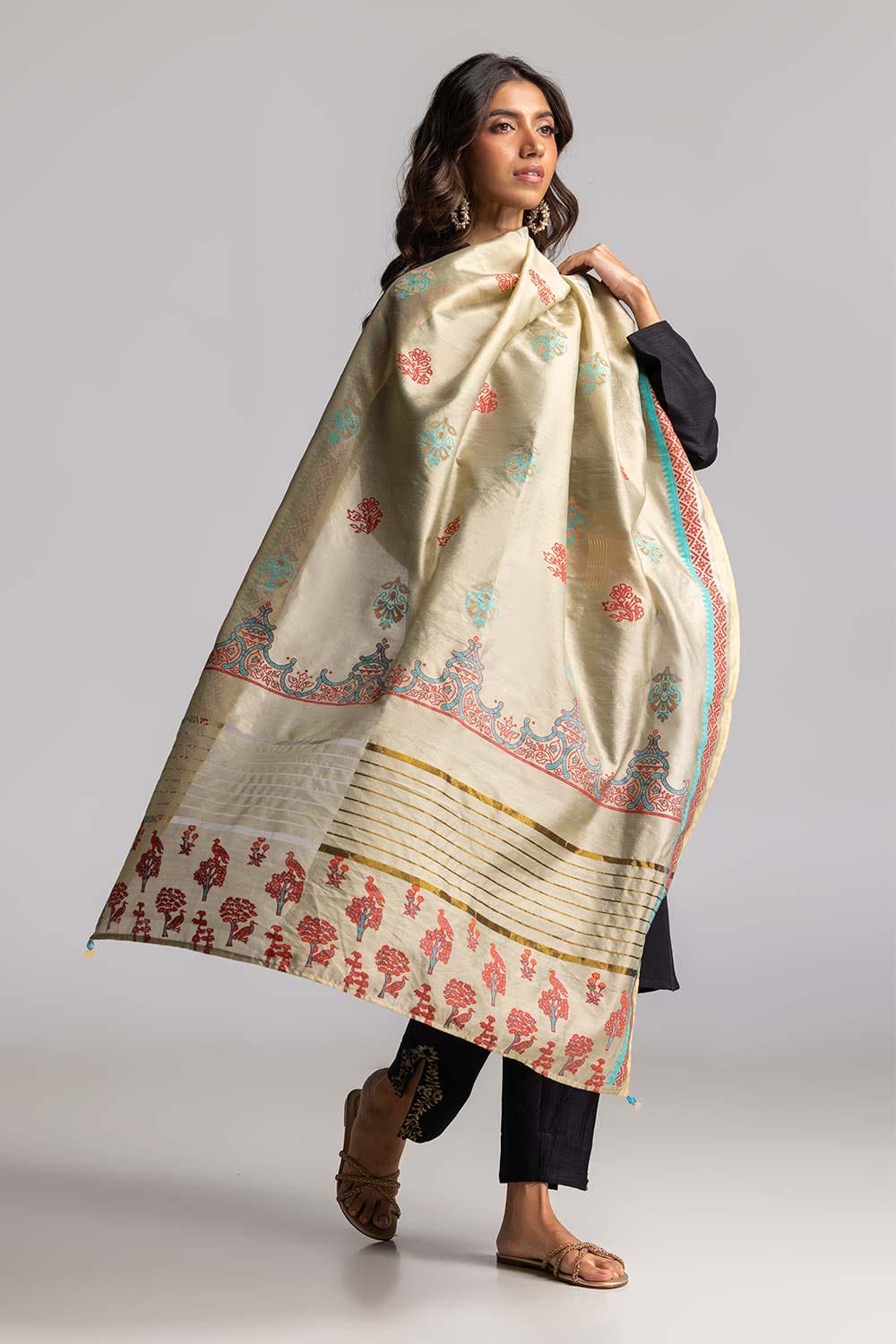 Dyed Khadi Screen Print Dupatta DUP-24-37