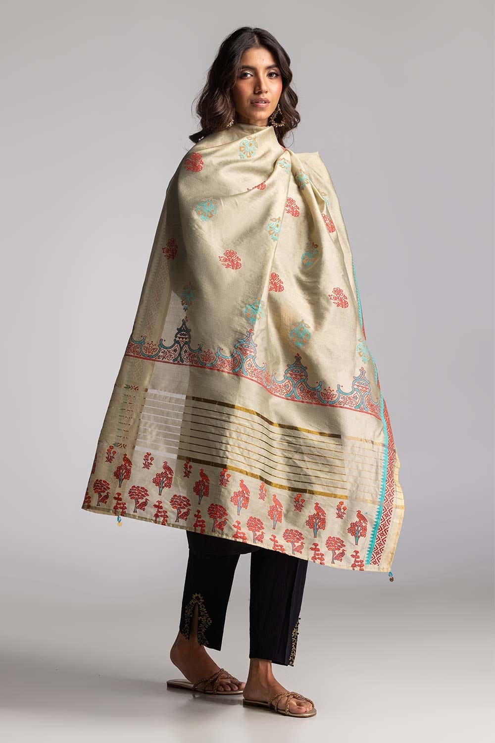 Dyed Khadi Screen Print Dupatta DUP-24-37