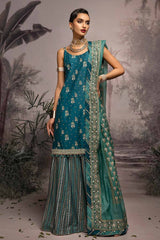 3 Piece Embroidered Gold and Lacquer Printed Lawn Suit with Cotton Net Dupatta CN-32023