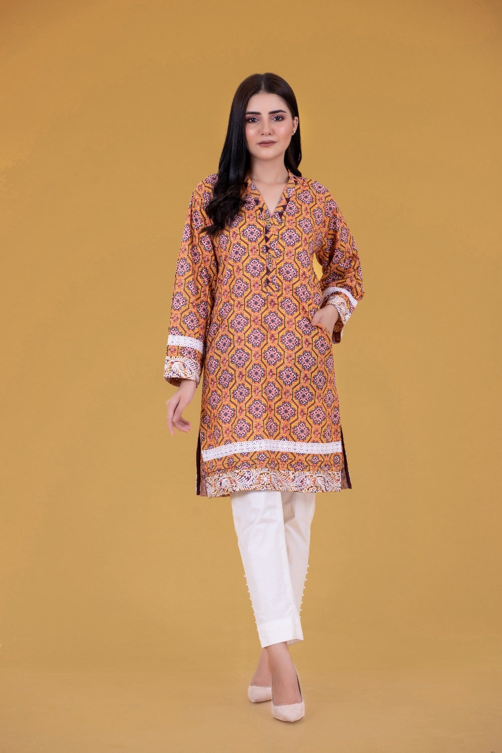 Cambric Digital Printed Embroidered Shirt