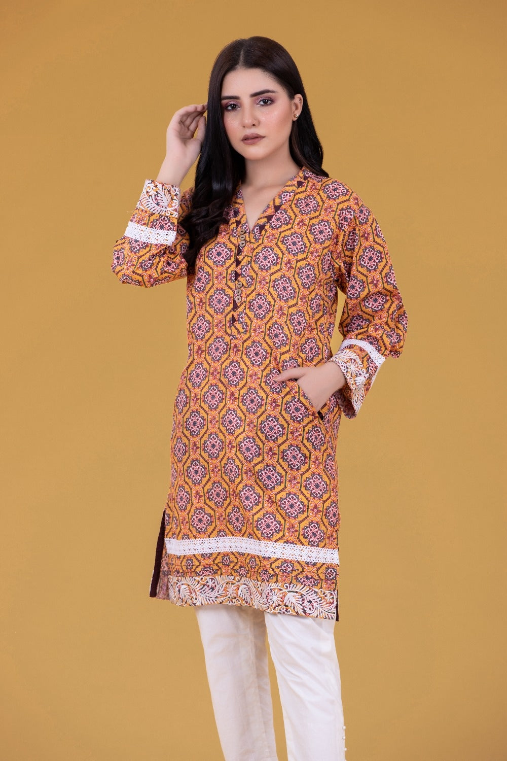 Cambric Digital Printed Embroidered Shirt