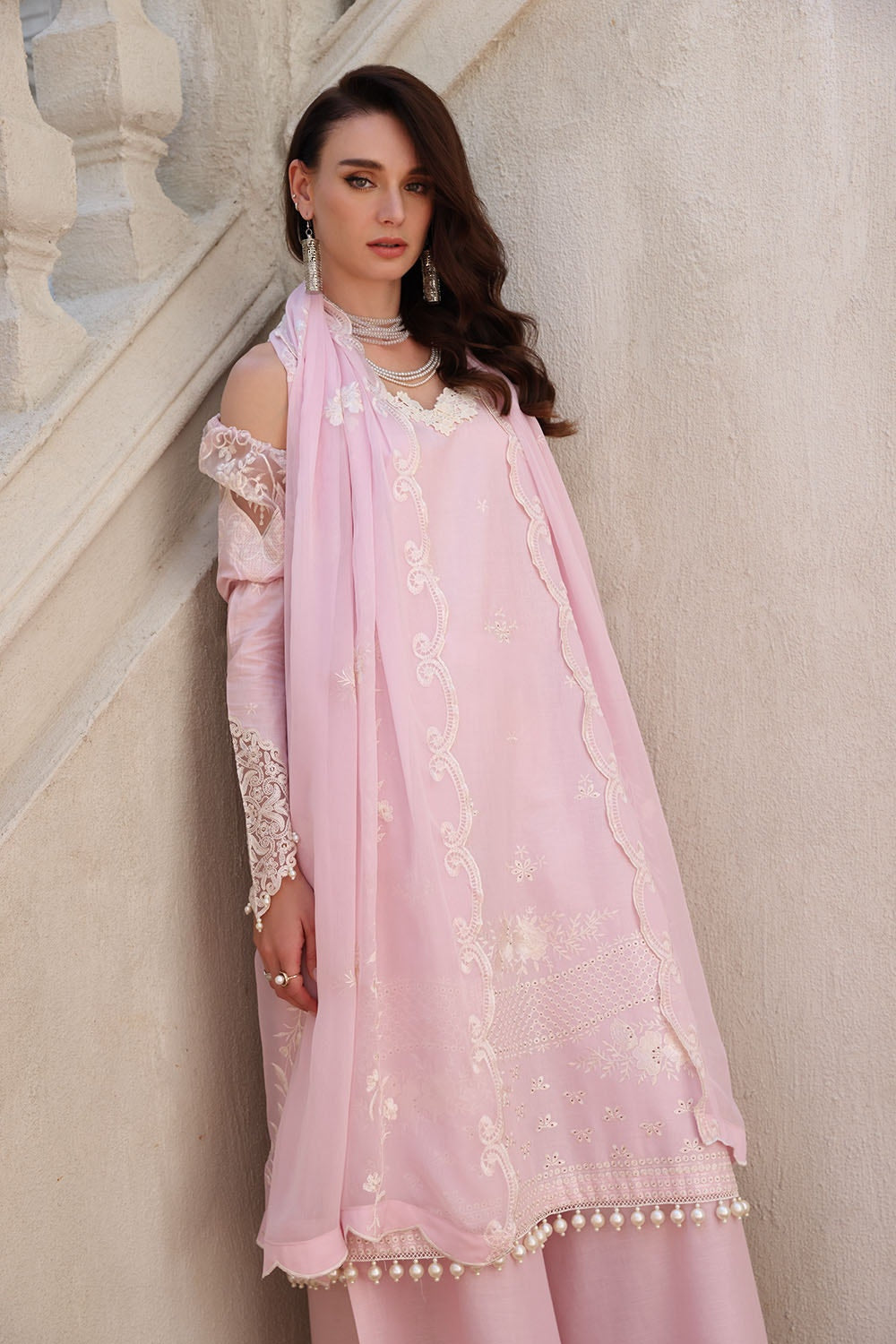 3 Piece Unstitched Embroidered Lawn Suit with Embroidered Chiffon Dupatta