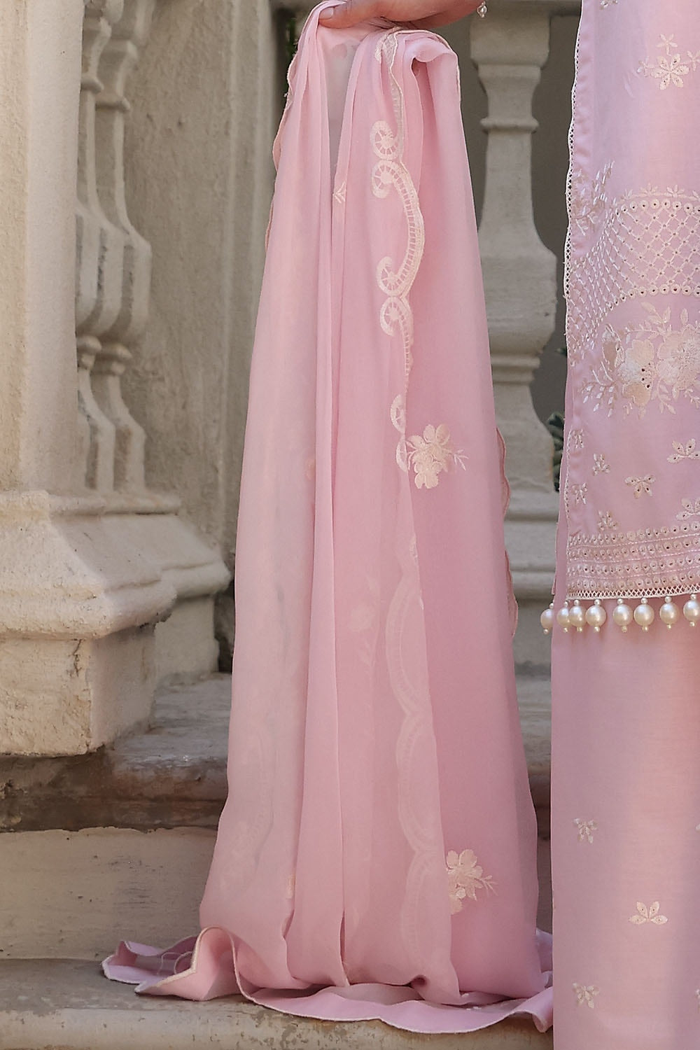 3 Piece Unstitched Embroidered Lawn Suit with Embroidered Chiffon Dupatta