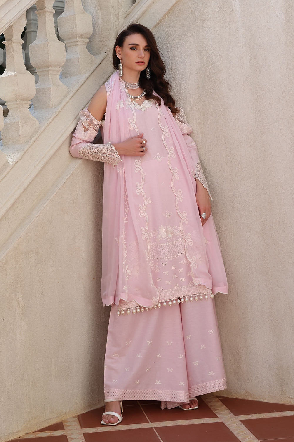 3 Piece Unstitched Embroidered Lawn Suit with Embroidered Chiffon Dupatta