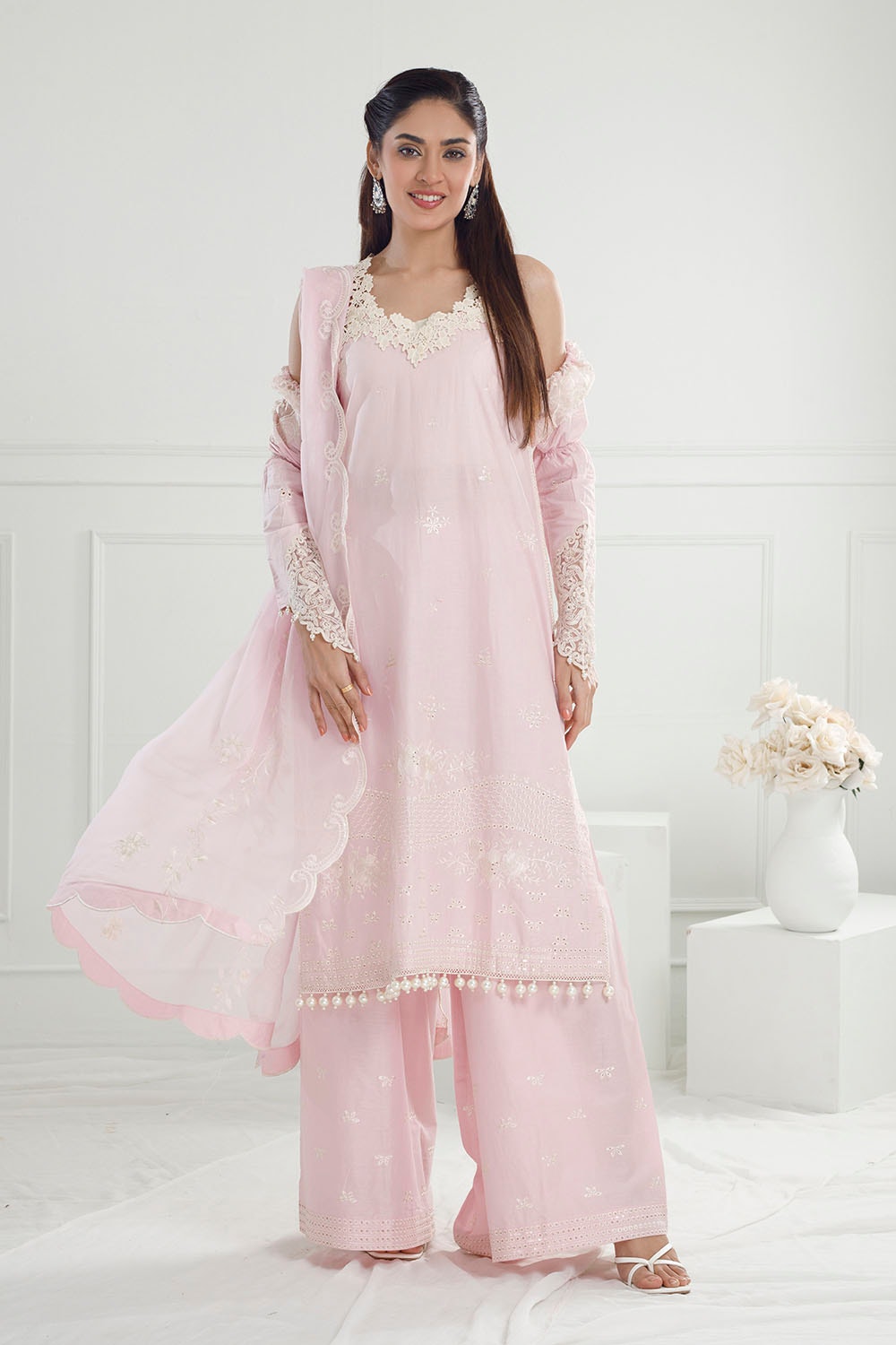 3 Piece Unstitched Embroidered Lawn Suit with Embroidered Chiffon Dupatta