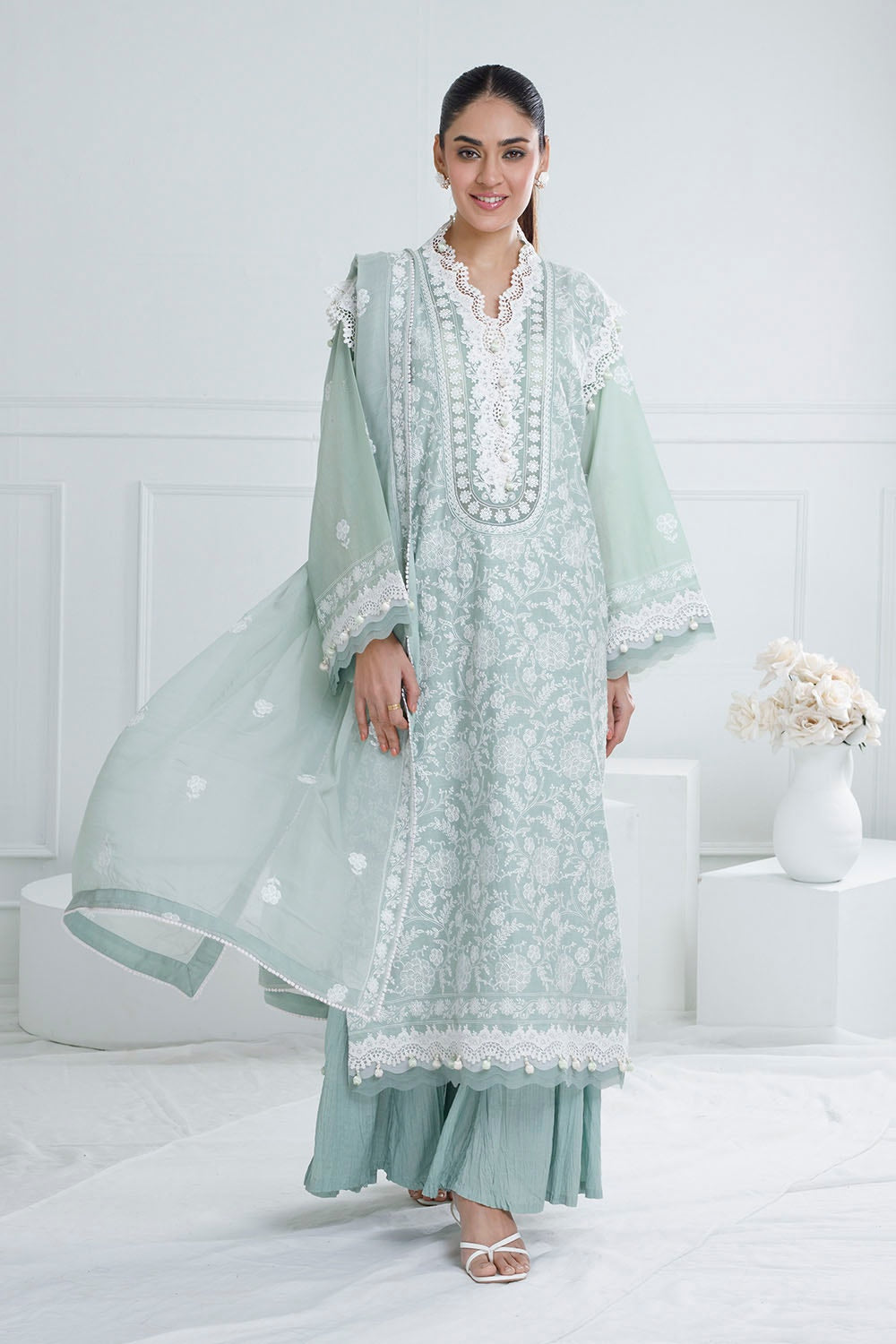 3 Piece Unstitched Embroidered Lawn Suit with Embroidered Chiffon Dupatta PM-52068
