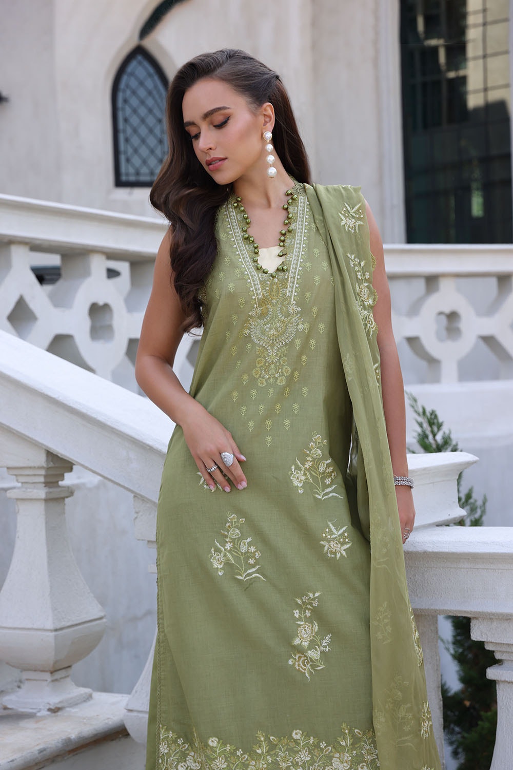 3 Piece Unstitched Embroidered Lawn Suit with Embroidered Chiffon Dupatta PM-52029
