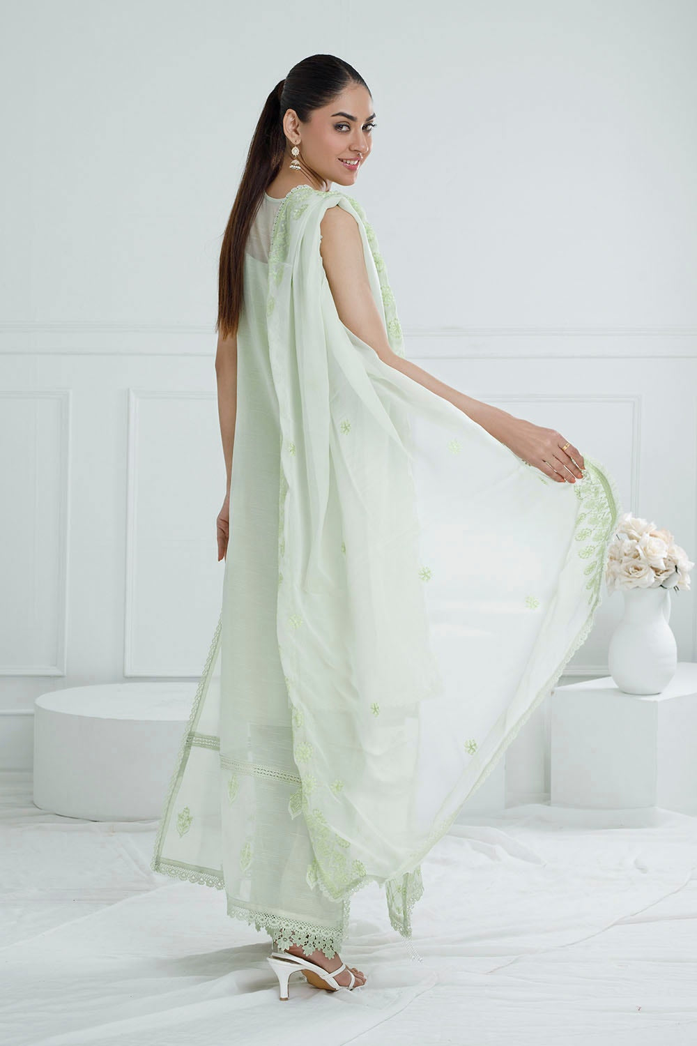 3 Piece Unstitched Embroidered Paper Cotton Suit with Embroidered Chiffon Dupatta PM-52030