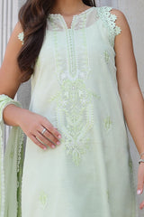 3 Piece Unstitched Embroidered Paper Cotton Suit with Embroidered Chiffon Dupatta PM-52030