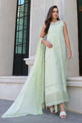 3 Piece Unstitched Embroidered Paper Cotton Suit with Embroidered Chiffon Dupatta PM-52030