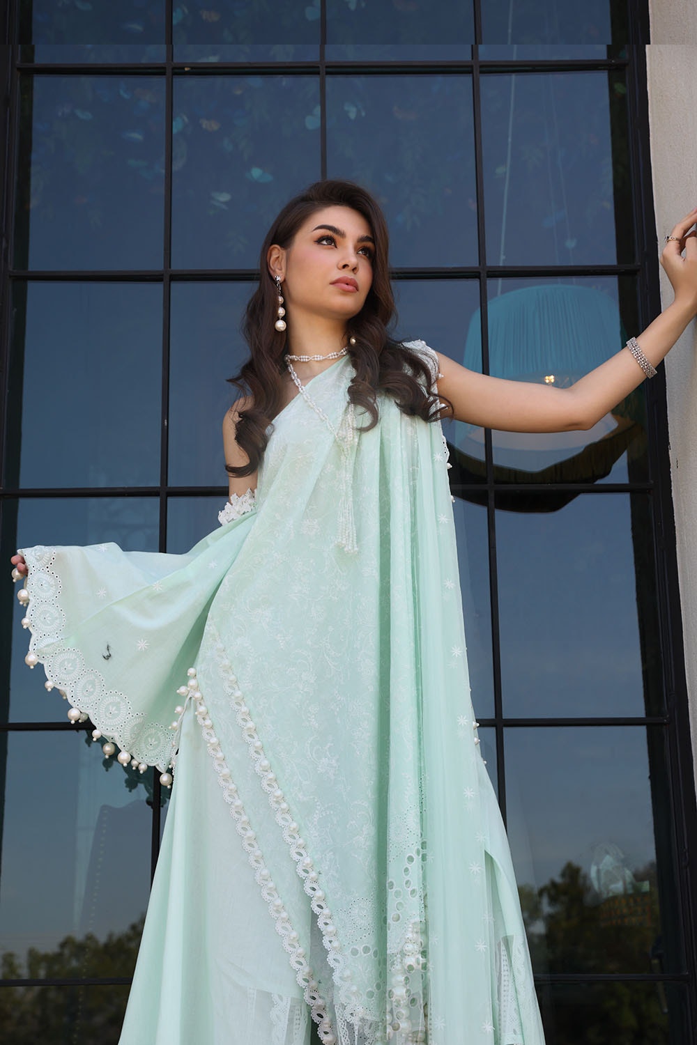 3 Piece Unstitched Schiffli Embroidered Lawn Suit with Embroidered Chiffon Dupatta PM-52050