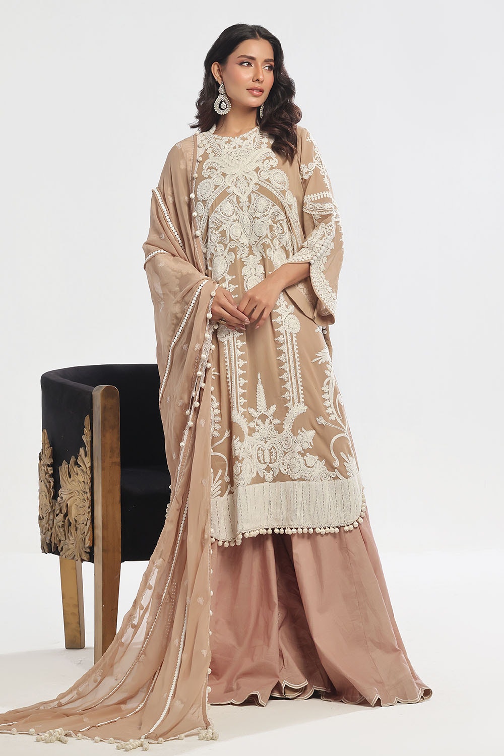 3 Piece Unstitched Embroidered Swiss Voile Suit with Embroidered Chiffon Dupatta LSV-52023