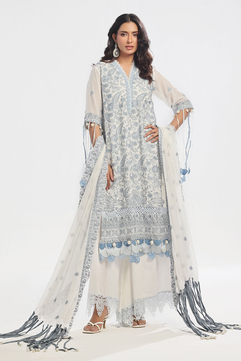 3 Piece Unstitched Embroidered Swiss Voile Suit with Embroidered Chiffon Dupatta LSV-52024