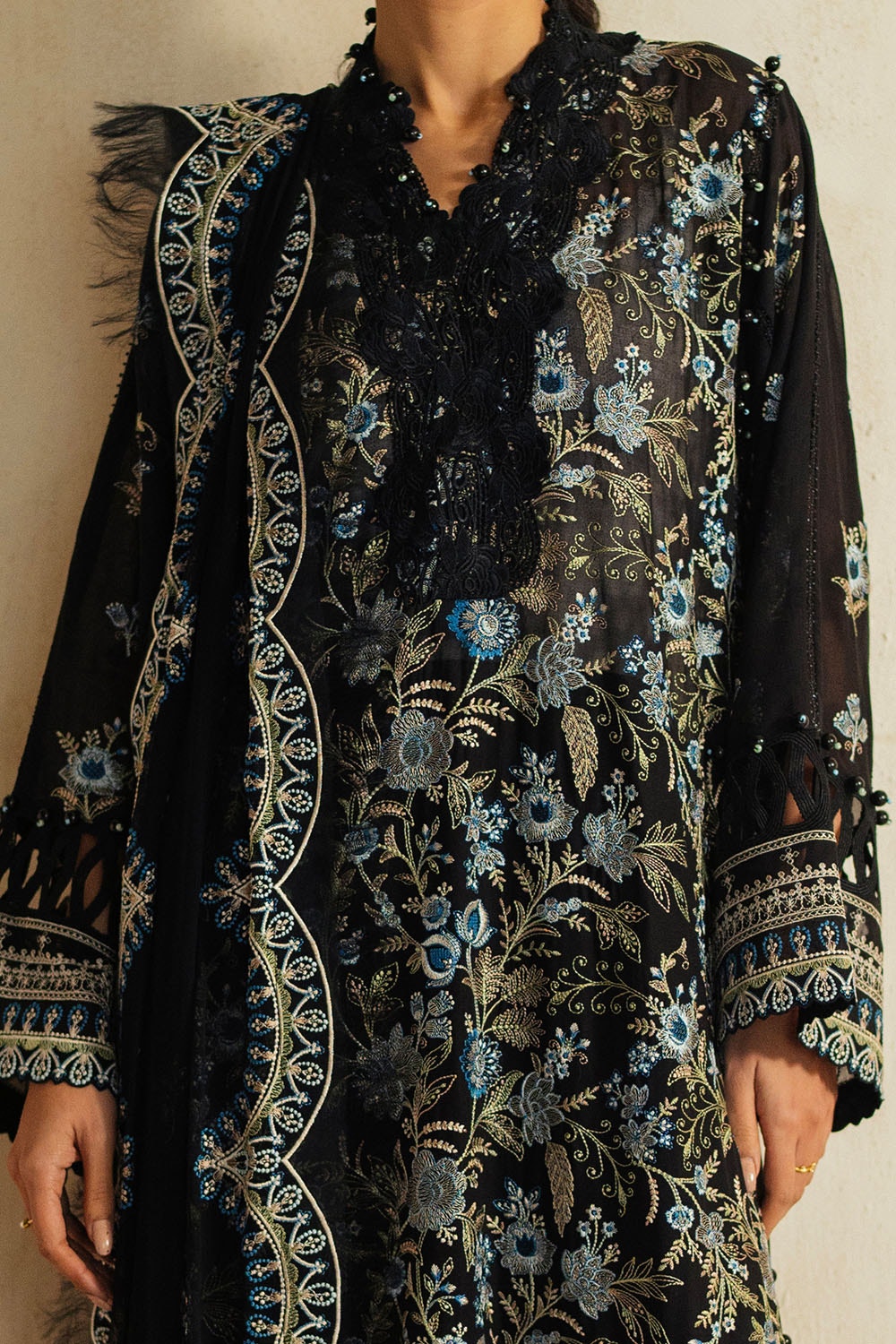 3 Piece Unstitched Embroidered Swiss Voile Suit with Embroidered Chiffon Dupatta
