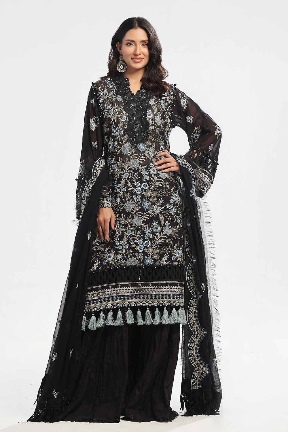 3 Piece Unstitched Embroidered Swiss Voile Suit with Embroidered Chiffon Dupatta