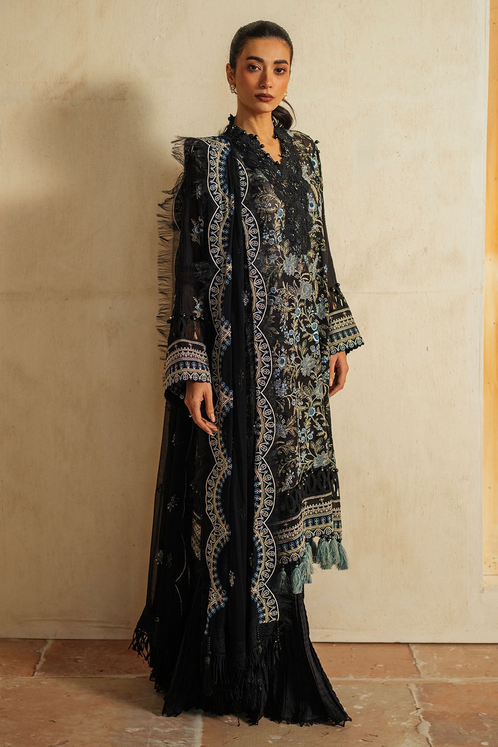 3 Piece Unstitched Embroidered Swiss Voile Suit with Embroidered Chiffon Dupatta