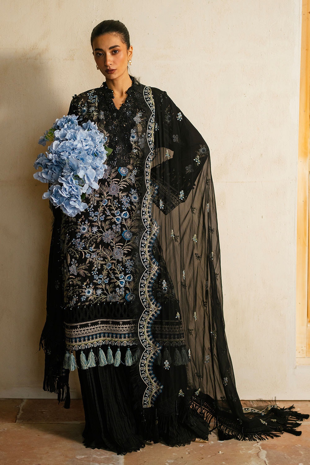3 Piece Unstitched Embroidered Swiss Voile Suit with Embroidered Chiffon Dupatta
