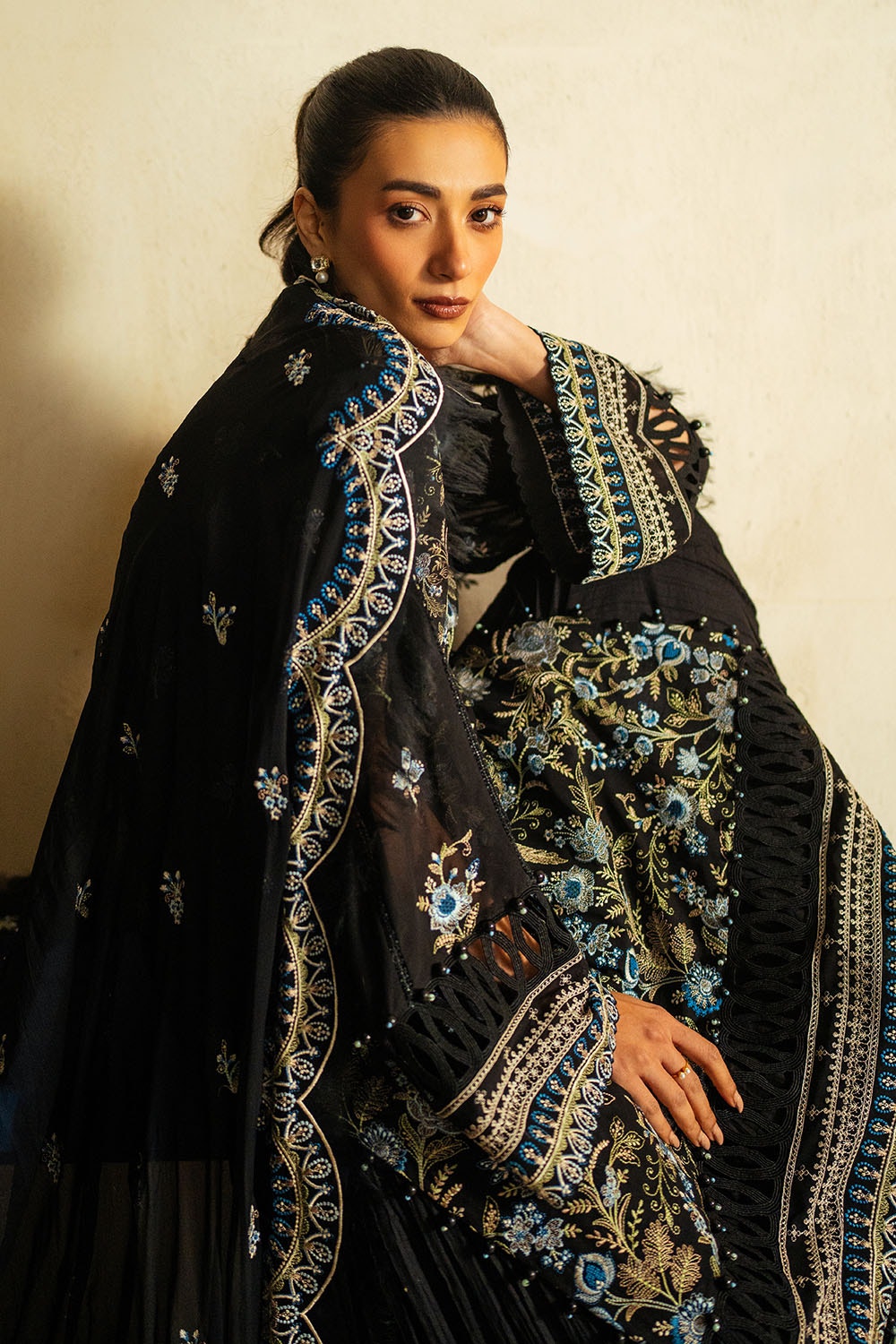 3 Piece Unstitched Embroidered Swiss Voile Suit with Embroidered Chiffon Dupatta