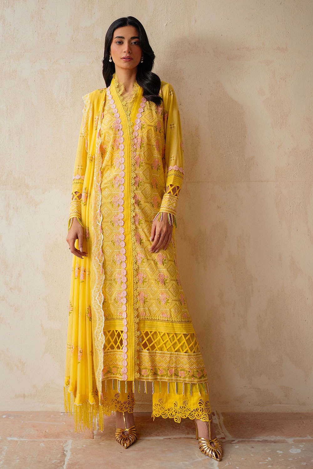 3 Piece Unstitched Embroidered Swiss Voile Suit with Embroidered Chiffon Dupatta LSV-52010