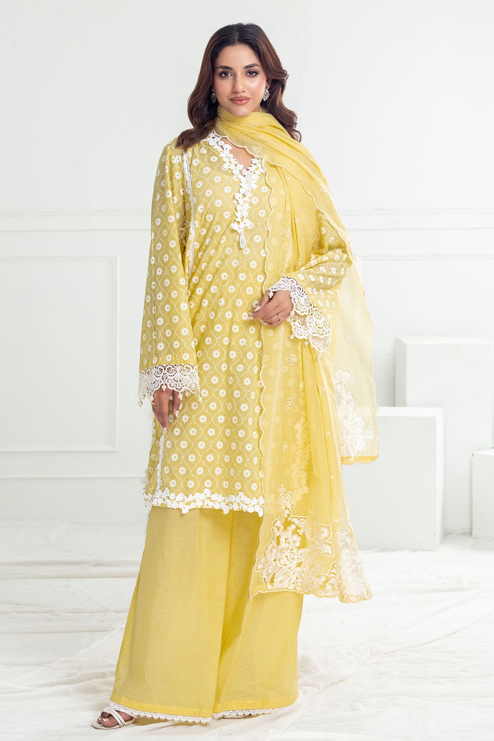 3 Piece Unstitched Lacquer Printed Lawn Suit with Embroidered Paper Cotton Dupatta