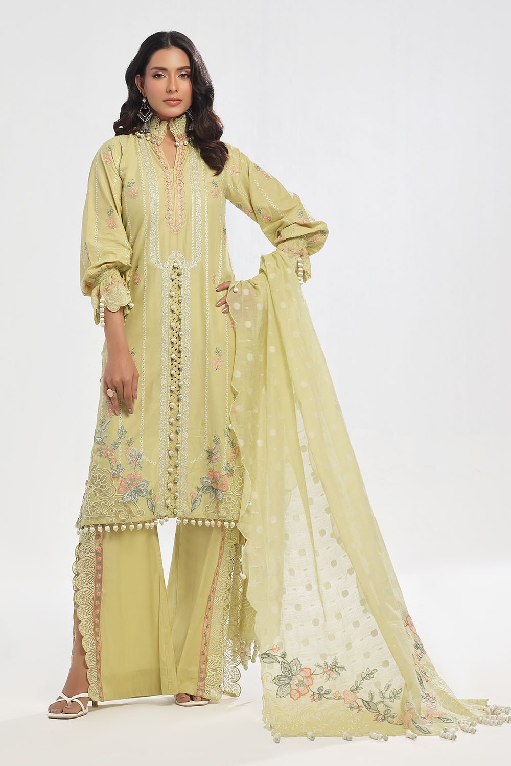 3 Piece Unstitched Embroidered Lawn Suit with Embroidered Jacquard Dupatta PM-52010