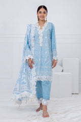 3 Piece Unstitched Embroidered Lawn Suit with Burnout Printed Net Dupatta FE-52012