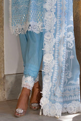 3 Piece Unstitched Embroidered Lawn Suit with Burnout Printed Net Dupatta FE-52012
