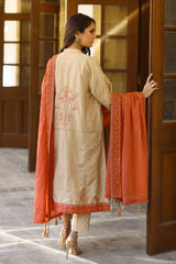 3 Piece Unstitched Embroidered Raw Silk Suit with Embroidered Organza Dupatta FE-52002