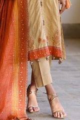 3 Piece Unstitched Embroidered Raw Silk Suit with Embroidered Organza Dupatta FE-52002