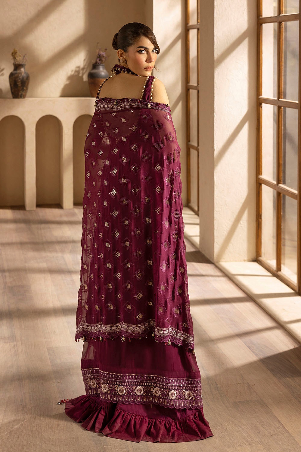 3 Piece Unstitched Embroidered Chiffon Suit with Embroidered Chiffon Dupatta LE-52014