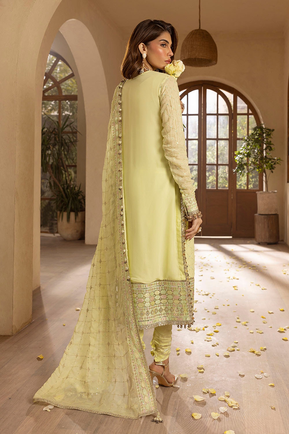 3 Piece Unstitched Embroidered Chiffon Suit with Embroidered Chiffon Dupatta