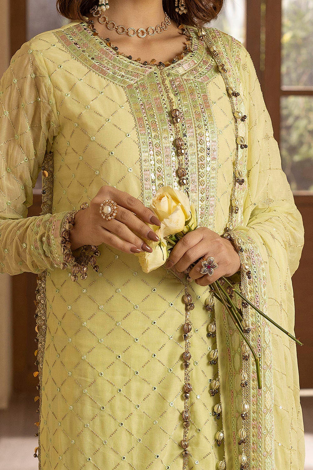 3 Piece Unstitched Embroidered Chiffon Suit with Embroidered Chiffon Dupatta
