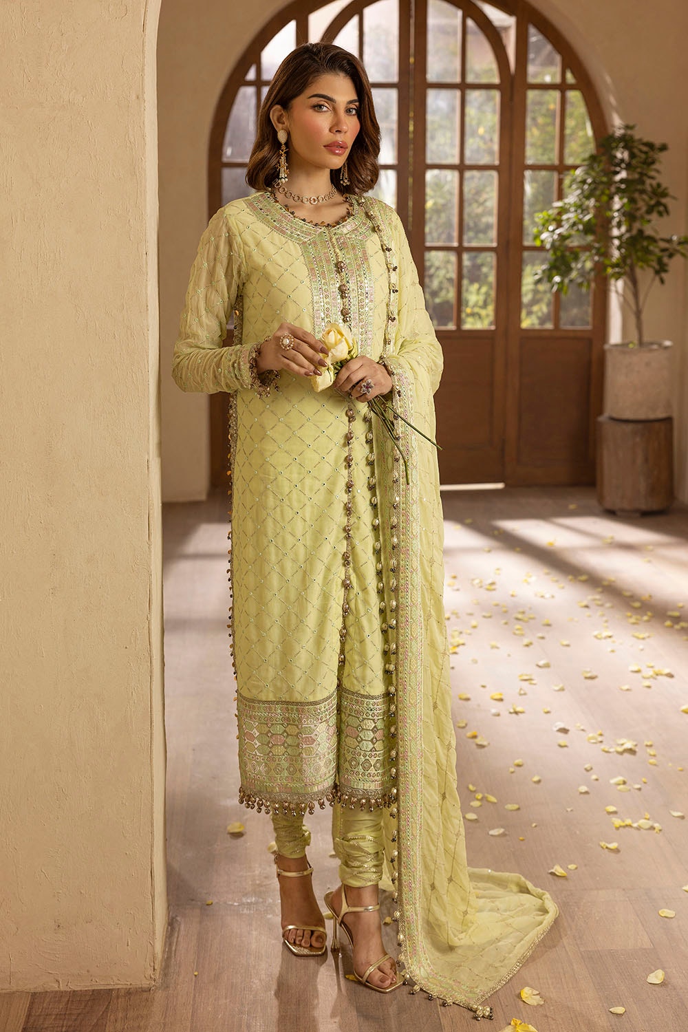 3 Piece Unstitched Embroidered Chiffon Suit with Embroidered Chiffon Dupatta