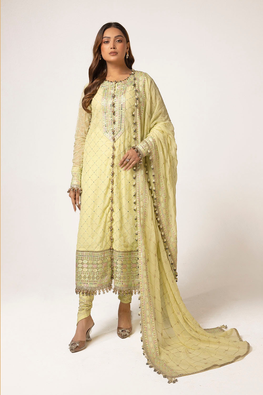 3 Piece Unstitched Embroidered Chiffon Suit with Embroidered Chiffon Dupatta