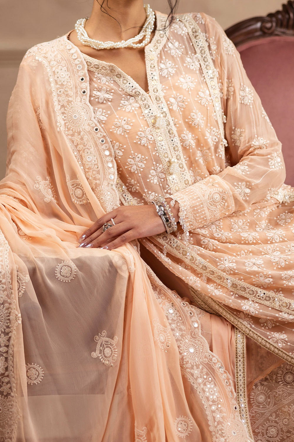 3 Piece Unstitched Embroidered Chiffon Suit with Embroidered Chiffon Dupatta