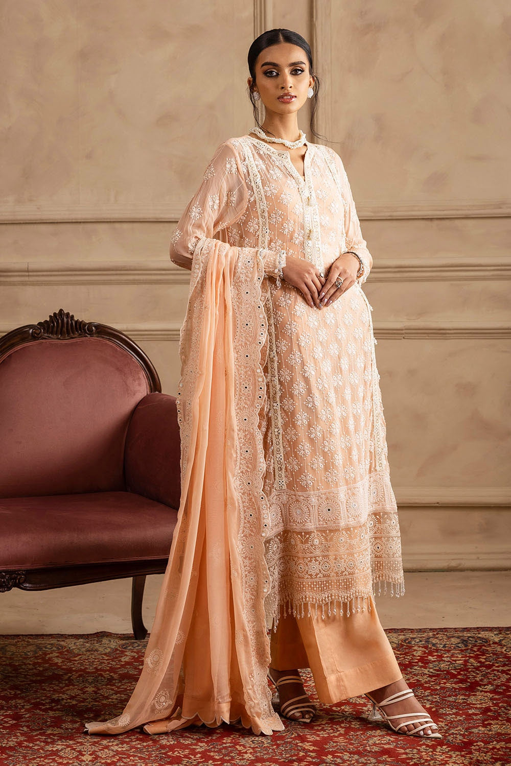 3 Piece Unstitched Embroidered Chiffon Suit with Embroidered Chiffon Dupatta