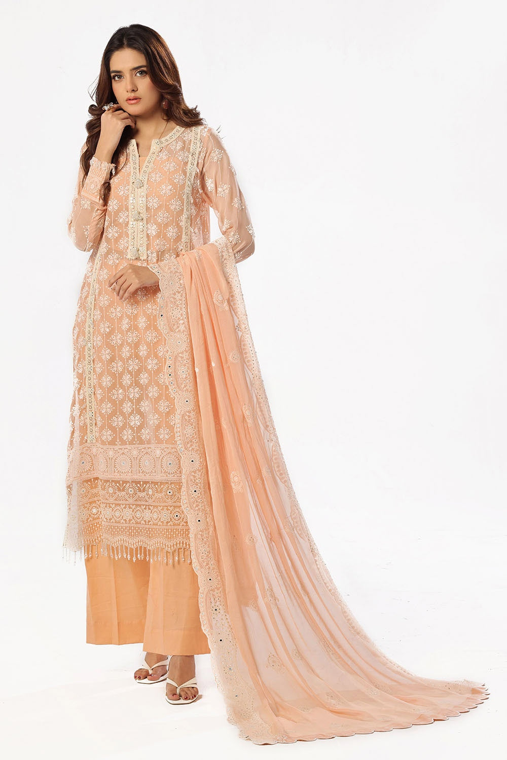 3 Piece Unstitched Embroidered Chiffon Suit with Embroidered Chiffon Dupatta