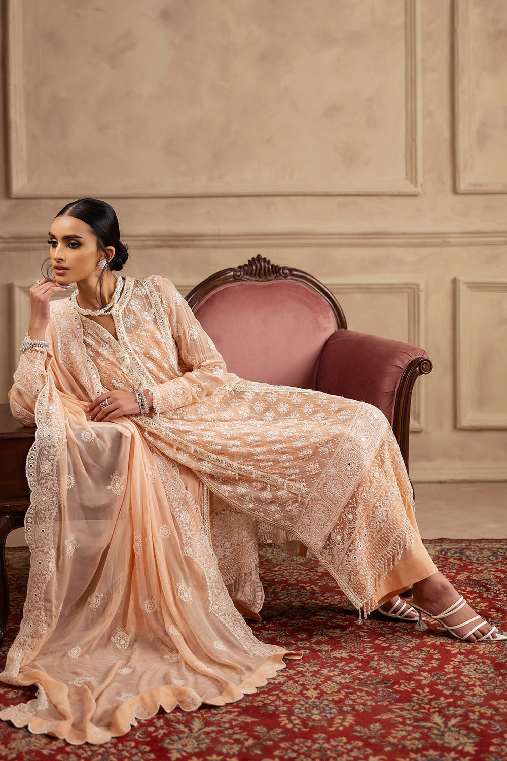 3 Piece Unstitched Embroidered Chiffon Suit with Embroidered Chiffon Dupatta