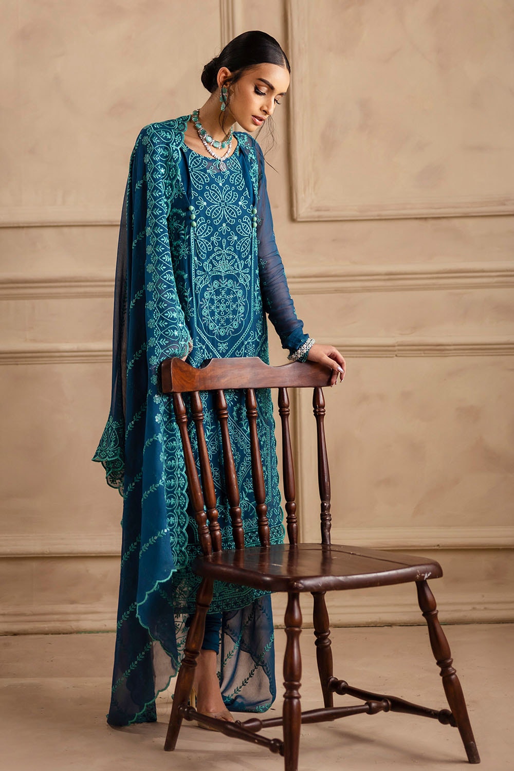3 Piece Unstitched Embroidered Chiffon Suit with Embroidered Chiffon Dupatta LE-52004