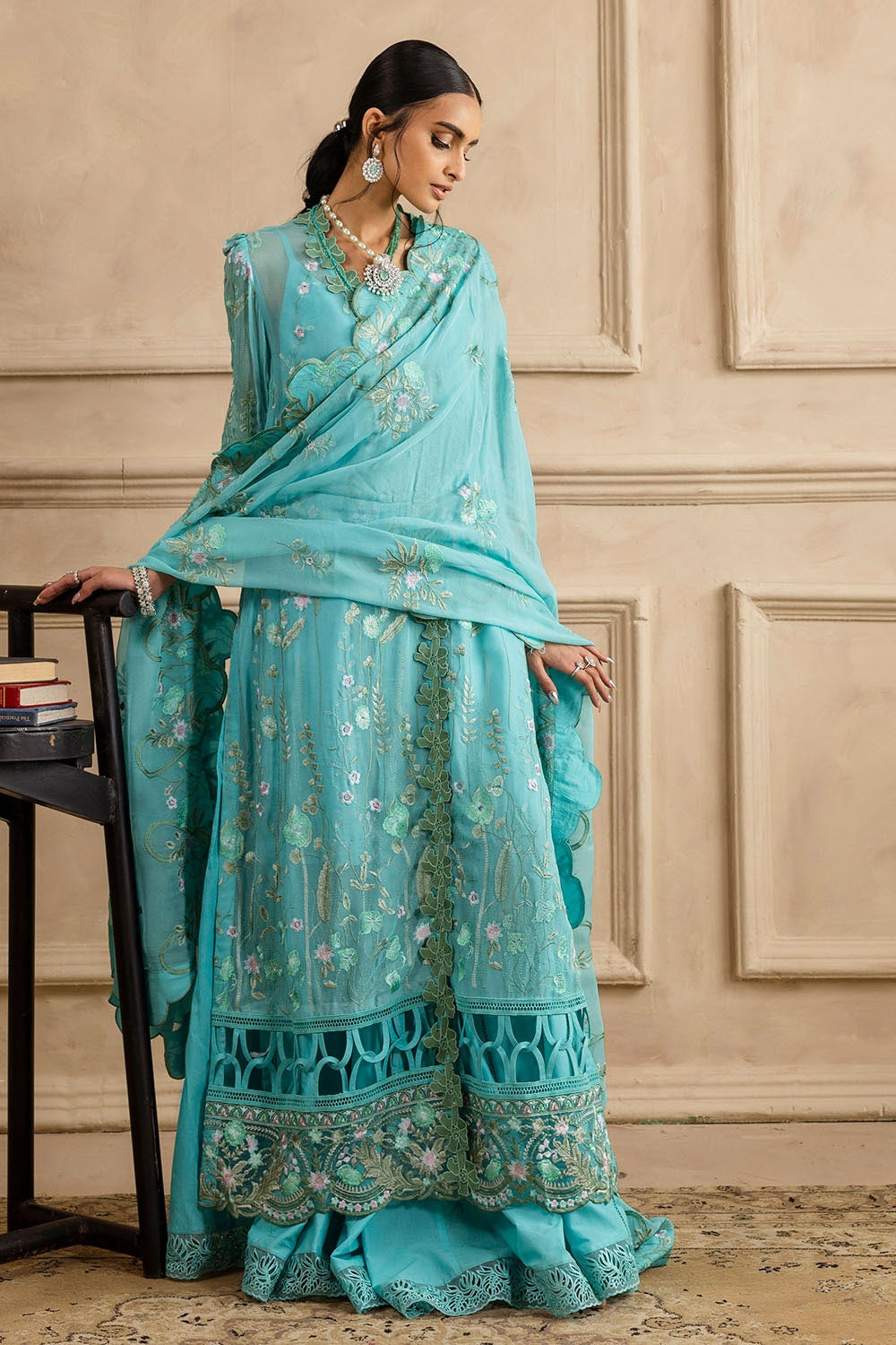 3 Piece Unstitched Embroidered Chiffon Suit with Embroidered Chiffon Dupatta LE-52005