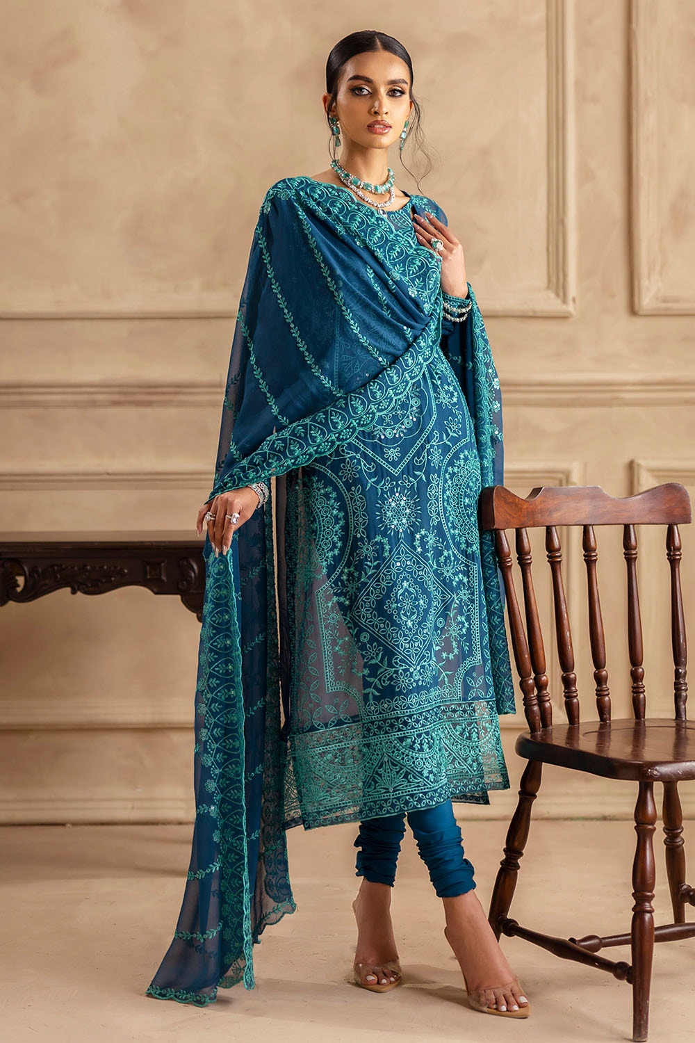 3 Piece Unstitched Embroidered Chiffon Suit with Embroidered Chiffon Dupatta LE-52004