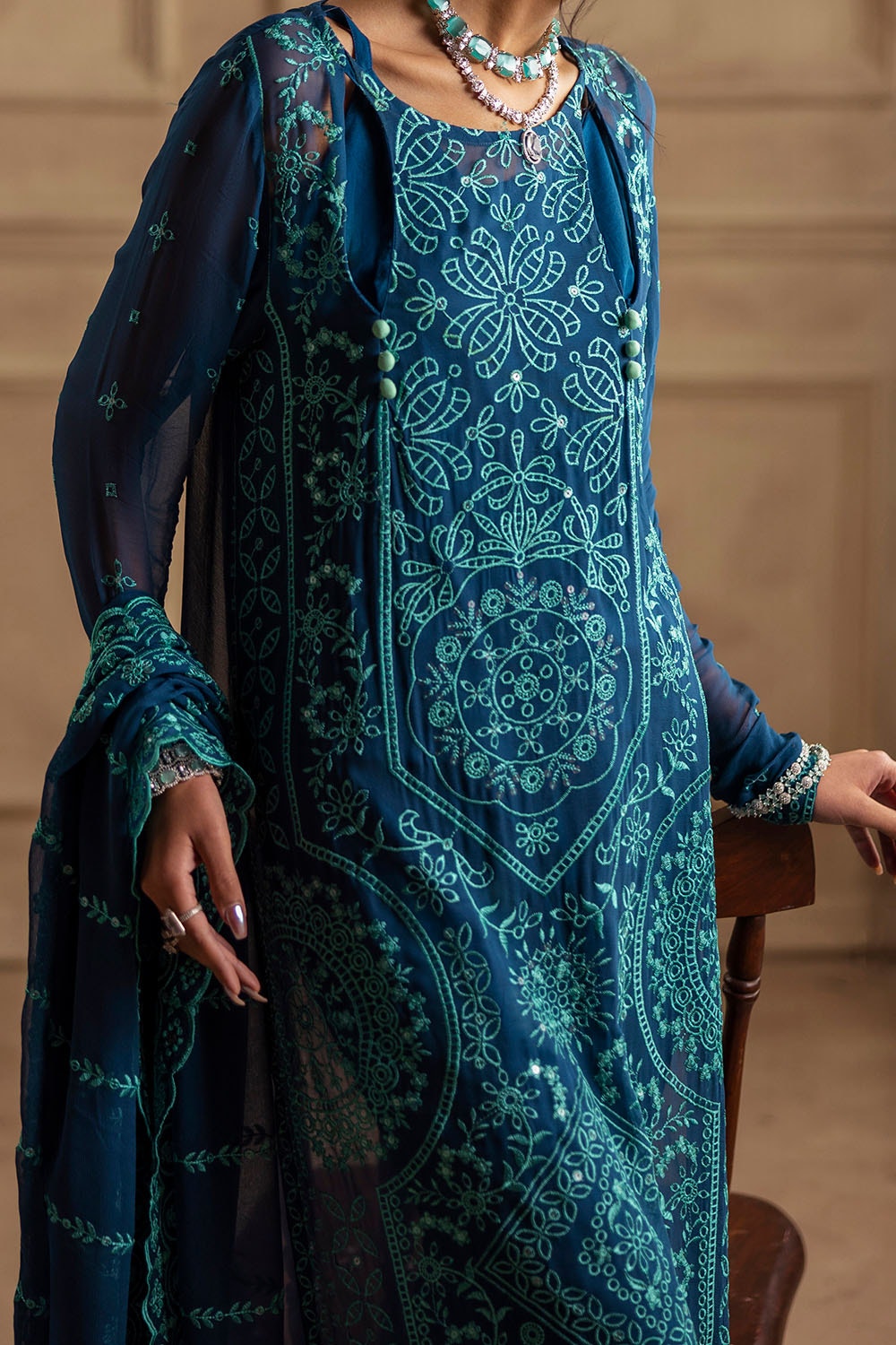 3 Piece Unstitched Embroidered Chiffon Suit with Embroidered Chiffon Dupatta LE-52004