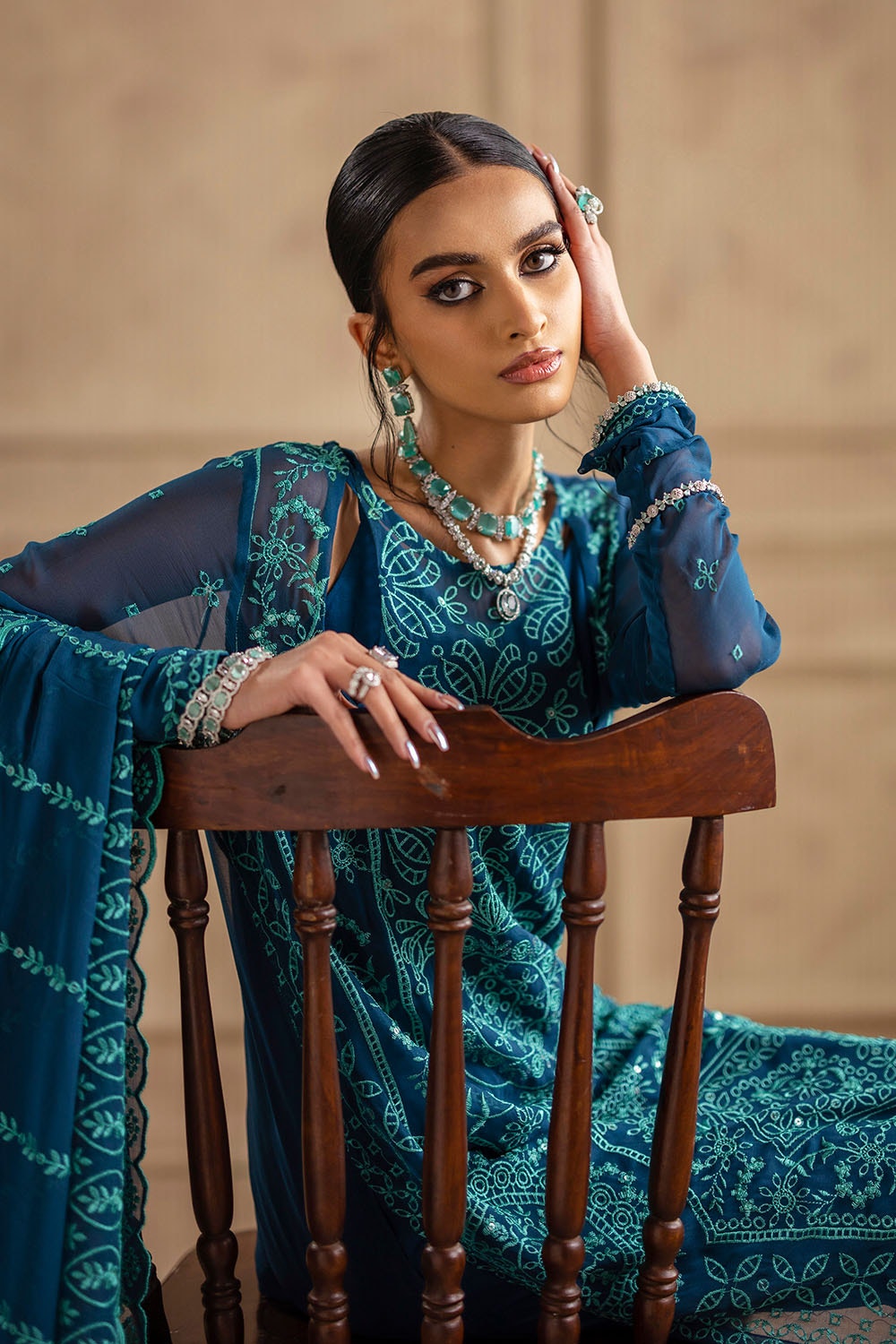3 Piece Unstitched Embroidered Chiffon Suit with Embroidered Chiffon Dupatta LE-52004