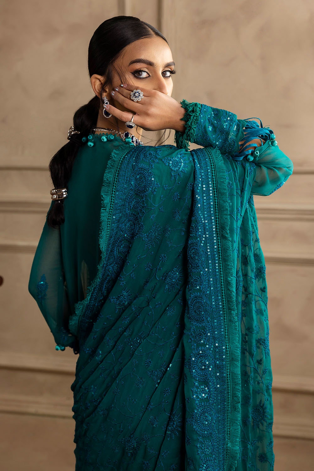 3 Piece Unstitched Embroidered Chiffon Suit with Embroidered Chiffon Dupatta LE-52017