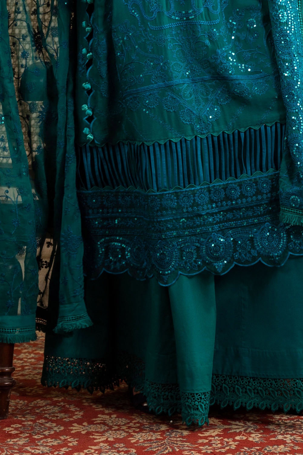 3 Piece Unstitched Embroidered Chiffon Suit with Embroidered Chiffon Dupatta LE-52017