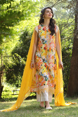 3 Piece Unstitched Embroidered Printed Lawn Suit with Embroidered Chiffon Dupatta PR-52002